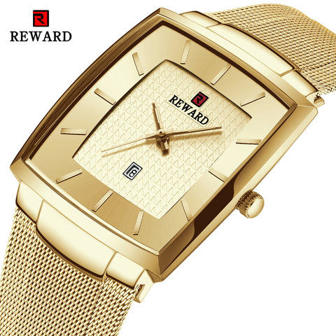 REWARD-reloj analógico de acero inoxidable para hombre, accesorio de pulsera de cuarzo resistente al agua con calendario, complemento Masculino de marca de lujo disponible en color dorado ► Foto 1/6