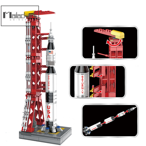 Bloques de construcción de cohete Saturn V, Estación Espacial de ciudad, lanzadera, torre de lanzamiento, bloques de construcción, juguetes técnicos ► Foto 1/6