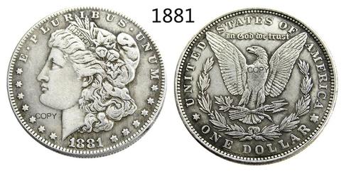 Moneda de copia chapada en plata Dólar Morgan US 1881 ► Foto 1/1