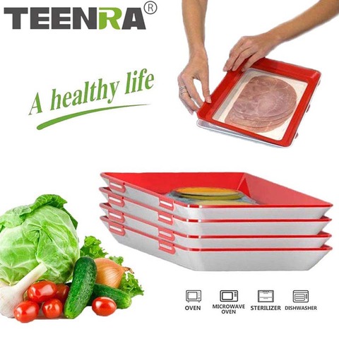 TEENRA-Bandeja creativa para conservar alimentos, accesorio apilable para alimentos frescos, mágica, elástica, fresca, contenedor de almacenamiento de alimentos, reutilizable ► Foto 1/6