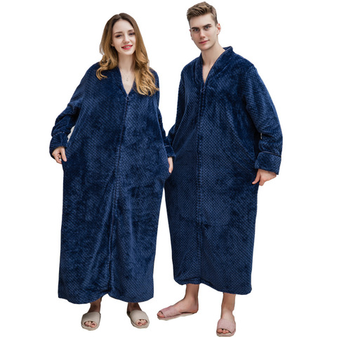 Albornoz de terciopelo con cremallera para hombre y mujer, ropa de dormir gruesa de franela para el hogar, otoño e invierno, novedad ► Foto 1/6