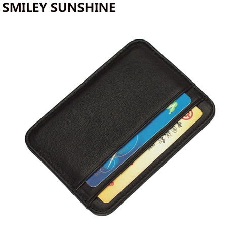 SMILEY/SUNSHINE de piel de oveja de cuero genuino de los hombres, monedero Slim, titular de la tarjeta de hombre pequeñas carteras negro Cartera de tarjeta 2022 ► Foto 1/6