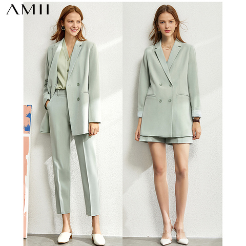 Amii Minimalism set para mujer otoño 4 piezas blazer sólido, tanques, pantalones de cintura alta se venden por separado trajes de mujer 12060909 ► Foto 1/5