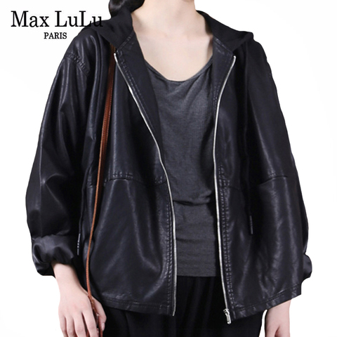 Max LuLu-Chaqueta de piel sintética negra para mujer, cazadora motera de Pu Punk informal, ropa holgada de talla grande ► Foto 1/6