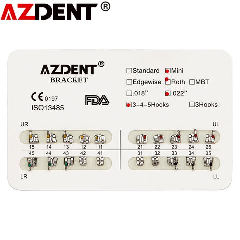 20 unids/pack AZDENT Dental ortodoncia entre corchetes Mini/estándar Roth soporte 022/018 ranura gancho 3/345 ► Foto 1/6