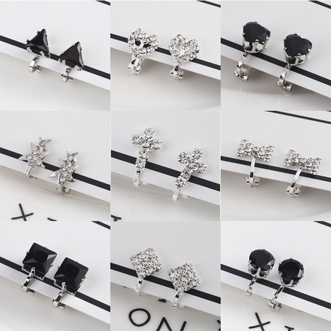 Pendientes pequeños con Clip geométrico para chica, de estilo coreano, con diamantes de imitación, para fiesta de Chico, sin perforaciones, Clip de oreja de pendiente ► Foto 1/6