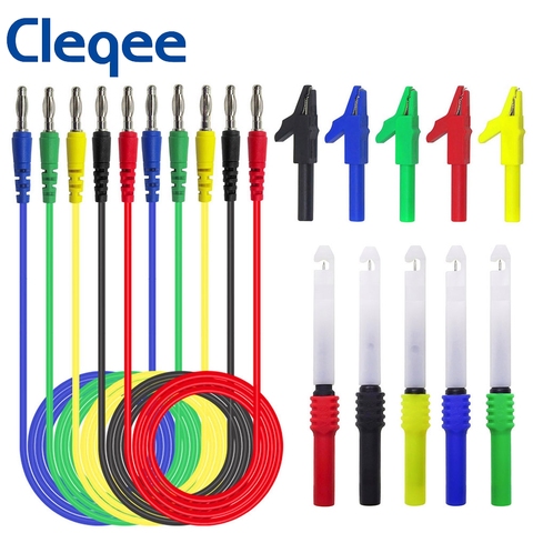 Cleqee-Kit de cables de prueba con aguja de punción, sondas con perforación, pinzas de cocodrilo para multímetro, P1043B, 4mm ► Foto 1/5