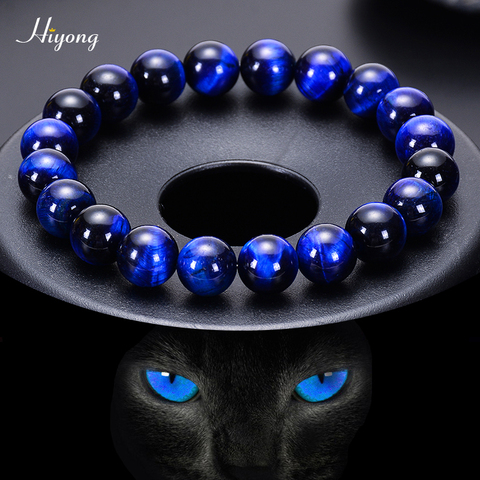 Pulsera de ojo de tigre azul Natural AAAA para hombre y mujer, cuentas de ojo de tigre de piedra Natural, pulseras de Buda de cuerda elástica de 6/8/10mm ► Foto 1/6