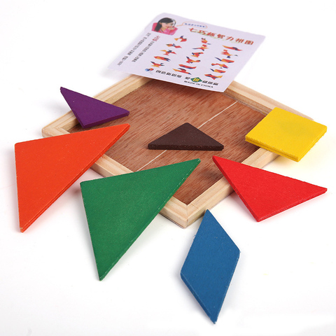 Juego de rompecabezas de madera Tangram para niños, rompecabezas 3D colorido, juguetes educativos Montessori para bebé, juguete del desarrollo para aprendizaje ► Foto 1/6