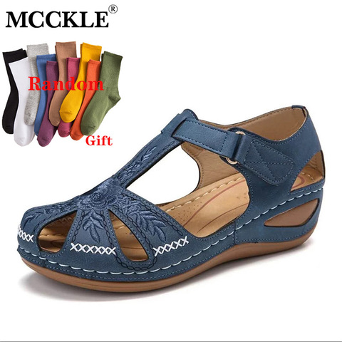 Sandalias de mujer MCCKLE, nuevos zapatos de verano para mujer, sandalias de talla grande para cuñas, sandalias informales de gladiador para mujer, nuevas ► Foto 1/6