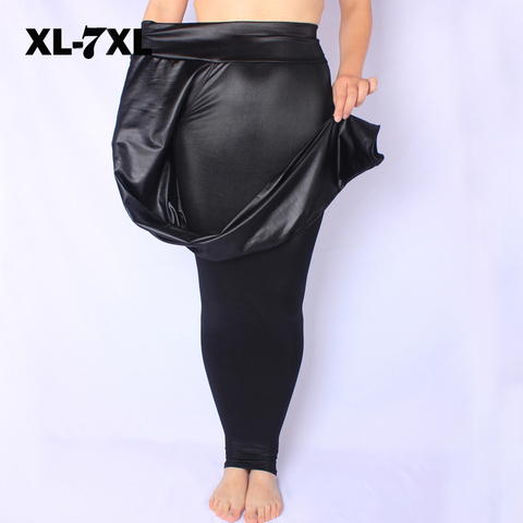 Leggings de cuero de imitación de cintura alta para mujer, mallas de talla grande 6XL 7XL, color negro, elásticos, pitillo ► Foto 1/6