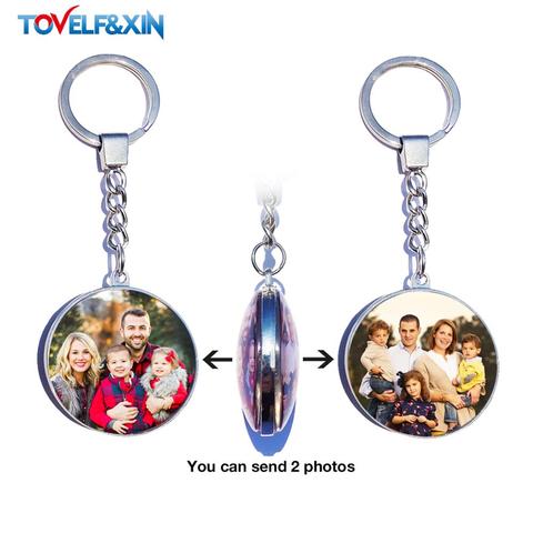 DIY llavero de personalización de foto de doble cara, llaveros personalizados, cabujón de cristal personalizado para amantes de la familia, llavero de regalo de metal para bebé ► Foto 1/6