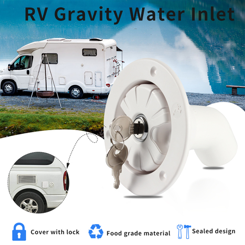 Accesorios de gravedad para autocaravana, escotilla de llenado de agua dulce, filtro de entrada bloqueable para barco, autocaravana, remolque, accesorios blancos ► Foto 1/6