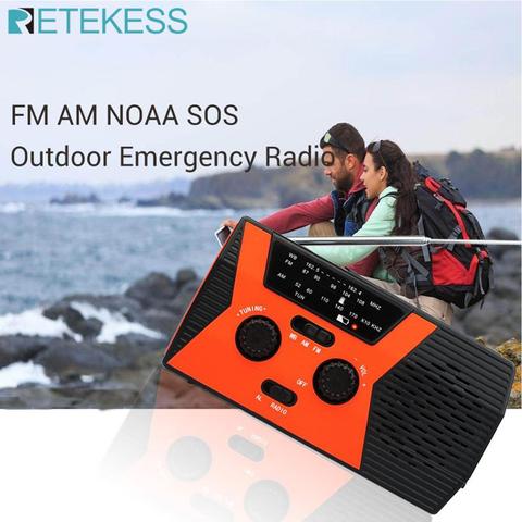 RETEKESS HR12W FM AM NOAA SOS Radio portátil informe del tiempo impermeable LED iluminación de mano Solar receptor de Radio para Camping ► Foto 1/6