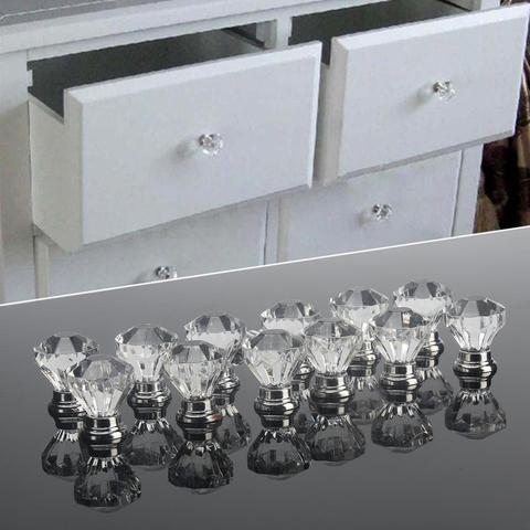 Tiradores de cajón de acrílico, cajones para muebles de armario con forma de diamante, transparente, 30 mm, 12 uds., nuevos ► Foto 1/6