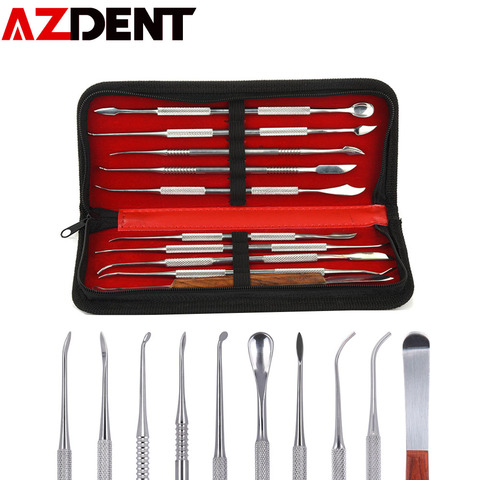 Conjunto de herramienta para tallado de cera, herramienta de escultura Dental de acero inoxidable, Kit versátil para equipos de laboratorio Dental con soporte de PU ► Foto 1/6