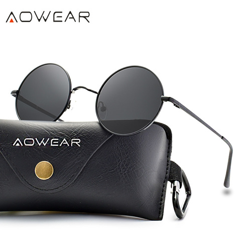AOWEAR-gafas de sol redondas polarizadas para hombre y mujer, lentes de sol Unisex con montura de Metal, estilo Punk, 2022 ► Foto 1/6