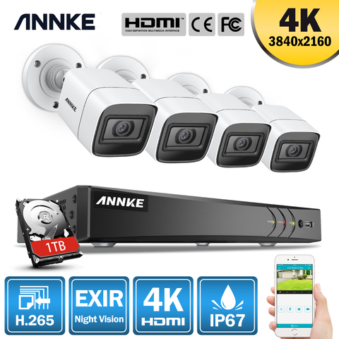 ANNKE 4K Ultra HD 8CH DVR H.265 + sistema de seguridad de la cámara CCTV 4 piezas IP67 Cámara al aire libre de 8MP de Metal de Video vigilancia ► Foto 1/6