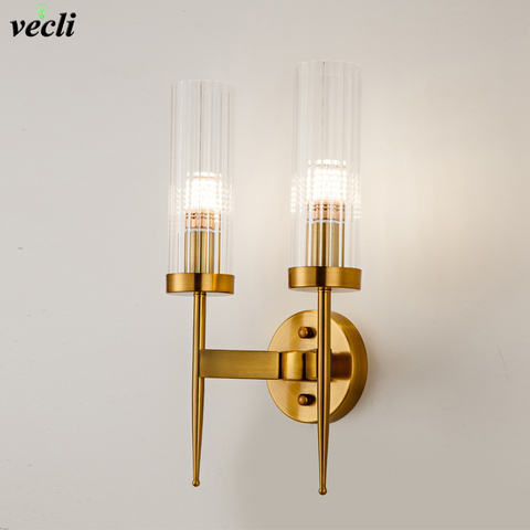 Lámpara de cristal moderna para pared, candelabro dorado para interiores, LED aplique de pared Simple, lámpara de noche para dormitorio (bombilla LED E27 gratis) ► Foto 1/6