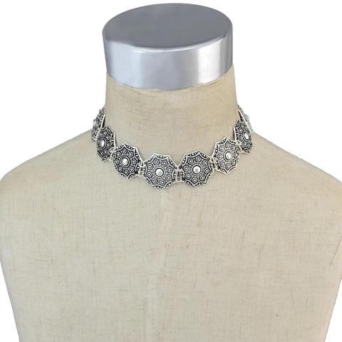 Collar con estilo de moneda tibetana Tribal gitano, Maxi de mujer, Gargantilla geométrica, Collar grueso, Collar con babero, regalo de joyería tibetana ► Foto 1/6