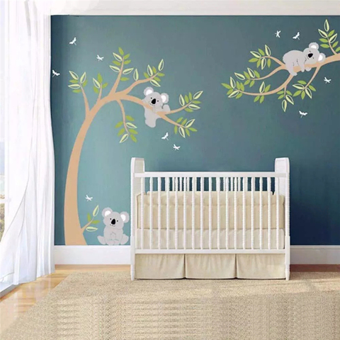 Pegatina de pared de Koala para habitación de niños, papel tapiz autoadhesivo de dibujos animados para animales de sala de estar, dormitorio, póster para niños y niñas ► Foto 1/6