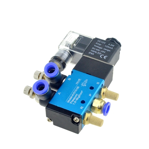 Válvula Solenoide de Ajuste de flujo neumático, válvula magnética de Gas y aire de 5 vías, 2 posiciones, 12V, 24V, 110V, 220 V, conexión rápida de manguera de 8mm ► Foto 1/3