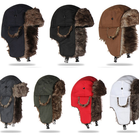 Gorro ruso Unisex para hombre y mujer, cazadora, soldado cálido, solapas para las orejas, sombrero de esquí de invierno, gorro de piel sintética mullido liso, gorro de sombrerería ► Foto 1/6