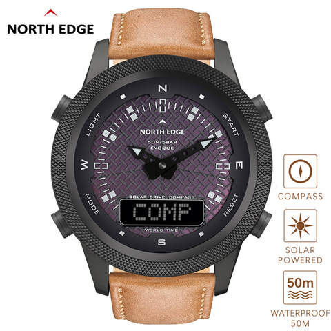 NORTH EDGE-reloj inteligente para hombre, accesorio de pulsera resistente al agua con energía Solar, complemento deportivo masculino de marca de lujo con diseño de brújula y cuenta atrás de 50M ► Foto 1/6