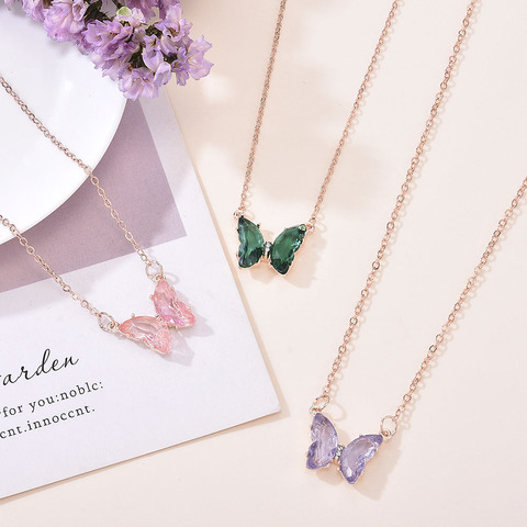 Collar con colgante de mariposa y cristal de fantasía para mujer, Gargantilla Coreana de Súper Hada, cadena Popular para clavícula, novedad de 2022 ► Foto 1/1