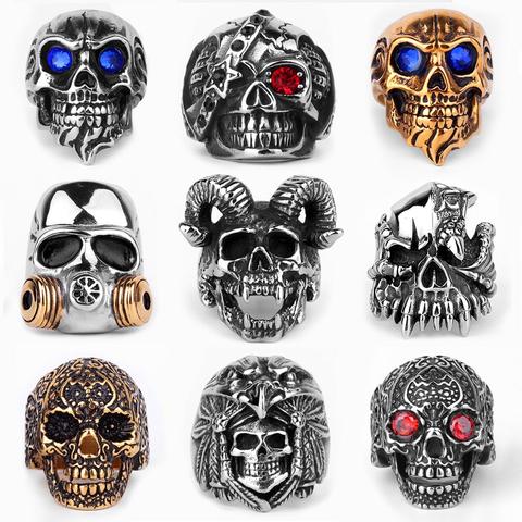 Anillos de calavera gótica de acero inoxidable para hombres, esqueleto Punk, Hip Hop, dorado, negro, genial para hombres, joyería para chicos, regalo creativo, venta al por mayor ► Foto 1/6