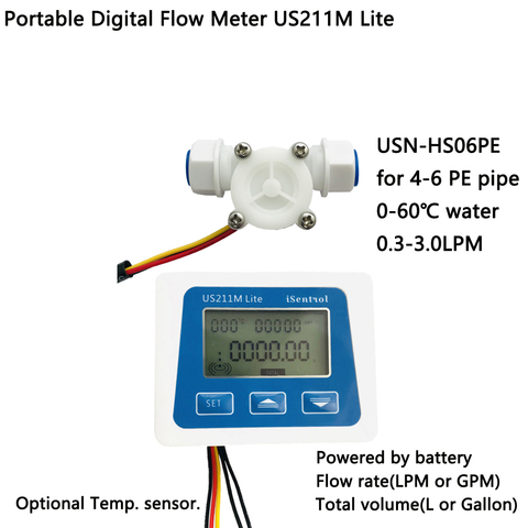 Medidor de flujo Digital portátil US211M Lite, turbante con Sensor Hall de USN-HS06PE, 0,3-3.0L/min, para 4x6 tubos de PE ► Foto 1/6