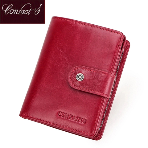 Contact's-billetera de cuero genuino para Mujer, billetera de cuero genuino Rfid con soporte para tarjetas de crédito y de identificación, monedero rojo, funda para chica ► Foto 1/6