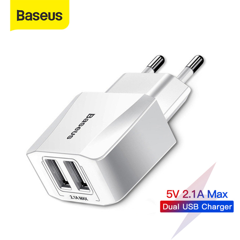 Baseus-cargador USB Dual, enchufe de la UE 2.1A, carga rápida, Mini adaptador de pared para cargador de teléfono portátil ► Foto 1/6