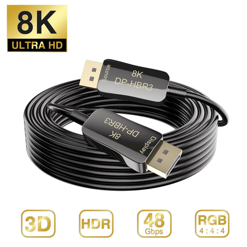 Fibra de 8K 4K DisplayPort Cable DP 1,4 HBR3 8K @ 60Hz 4K @ 144Hz de alta velocidad 32,4 Gbps de fibra óptica y Flexible DP Cable ► Foto 1/6