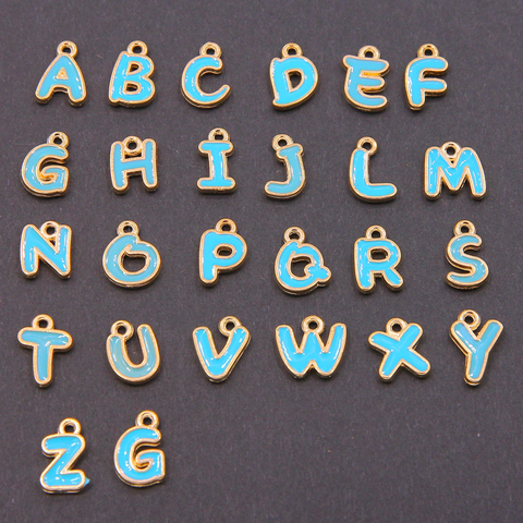 26 Uds. Letra del alfabeto de doble cara esmaltado encantos color oro 9*12mm colgantes Fabricación de joyería artesanal ► Foto 1/6