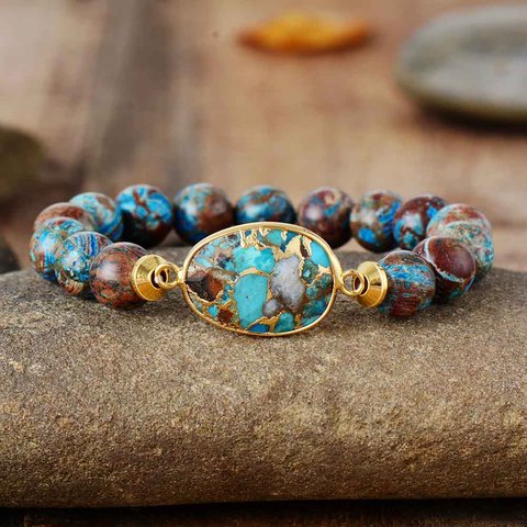 Hombres pulsera Punk 10mm PIEDRA DE broncita cuentas tibetanas de las mujeres pulseras elásticas Mala de Yoga dije elástico pulseras de la joyería ► Foto 1/5