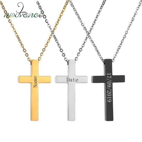 Nextvance-collar de Cruz personalizado con fecha grabada, Colgante para Nombre de acero inoxidable, joyería sencilla de Jesús ► Foto 1/6