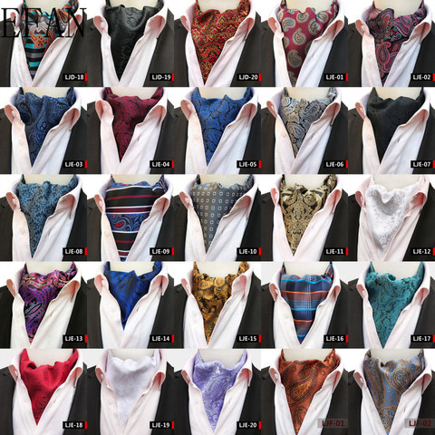 Corbata Ascot larga Floral para hombre, moda británica Paisley, corbatas formales de cuello, corbatas de fiesta para boda, color gris y azul ► Foto 1/6