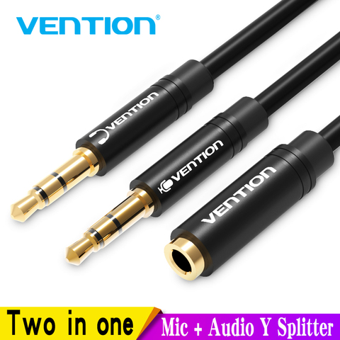 Vention 3,5mm Aux Cable de extensión de Audio, conector 3,5 hembra a doble macho, auriculares, AUX Splitter para ordenador, portátil, iPhone ► Foto 1/6