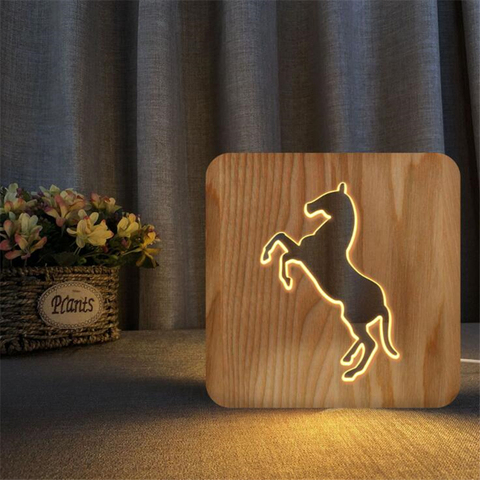 Lámpara de noche de madera con forma de caballo para decoración de habitación de niños, luz LED de mesa con USB, 2022 ► Foto 1/5