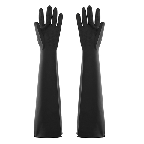 Guantes de goma para la industria del jardín, protectores largos de color negro, elásticos, antiácido, alcalino, trabajo cómodo, guantes para químicos, 60cm, Mayitr ► Foto 1/6