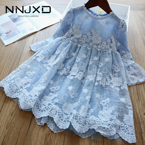 Vestido elegante de flores para niñas, vestido de princesa para fiesta de boda, ropa informal para niños, Vestido de manga larga con encaje, Vestidos para niños para 3-8T ► Foto 1/6