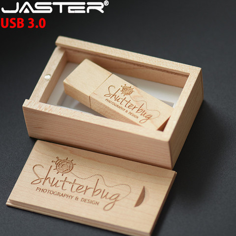 USB JASTER 3,0 fotografía logotipo del cliente de madera usb + caja de regalo usb flash drive de madera pendrive 8GB 16GB 32GB 64GB regalos de boda ► Foto 1/6