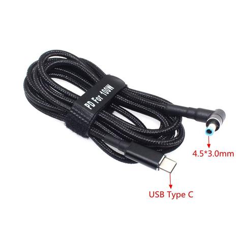 100W USB tipo C conversor adaptador de corriente a 4,5*3,0mm enchufe conector Dc PD emulador gatillo Cable de carga de Cable para hp portátil ► Foto 1/6