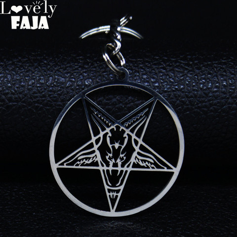 Baphomet-llaveros de acero inoxidable grandes de Talismán, llaveros de cabra, PIN satánico de joyería, collar de parche de Lucifer, K77785B ► Foto 1/6