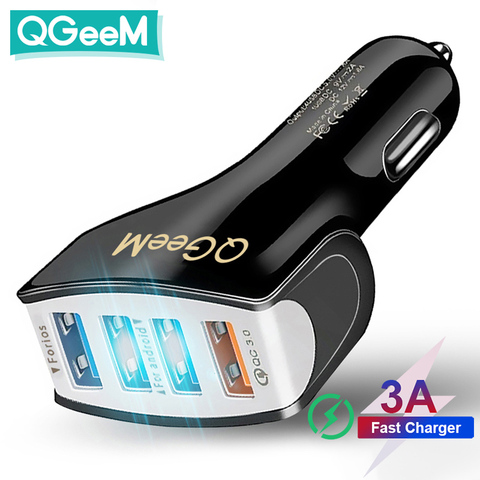 QGEEM-cargador de coche 4USB QC 3,0, dispositivo de carga rápida 3,0, 4 puertos USB, portátil, para iPhone Xiaom ► Foto 1/6