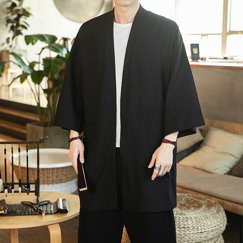 Kimono japonés para hombres, ropa tradicional asiática, cárdigan, disfraz de Samurai, Haori Kimono de Karate, camisa FF2729 ► Foto 1/6