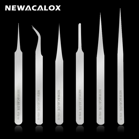 NEWACALOX-Juego de pinzas FTS de acero inoxidable, pinzas antiestáticas no magnéticas para joyería de laboratorio, herramienta de trabajo, pinzas de precisión, 6 uds. ► Foto 1/6