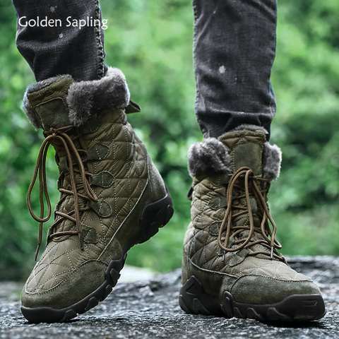 Botas de invierno de Golden Sapling para hombre, calzado táctico militar de cuero genuino, afelpado, informal, color verde militar ► Foto 1/6