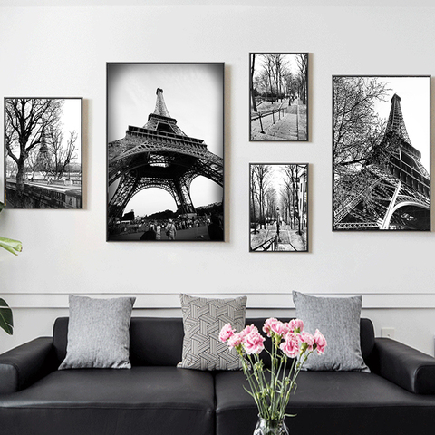 París-impresiones de fotografía en blanco y negro, póster de torre para pared del hogar, imágenes artísticas, pintura en lienzo, decoración de pared de galería de París ► Foto 1/6